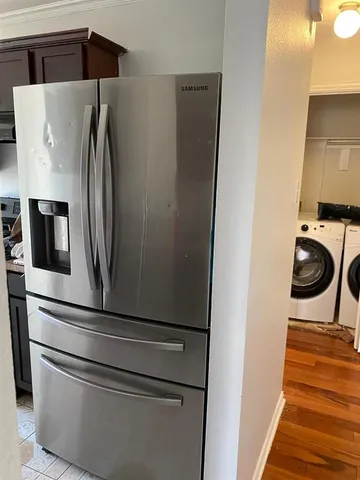 a close view of a refrigerator in the kitchen