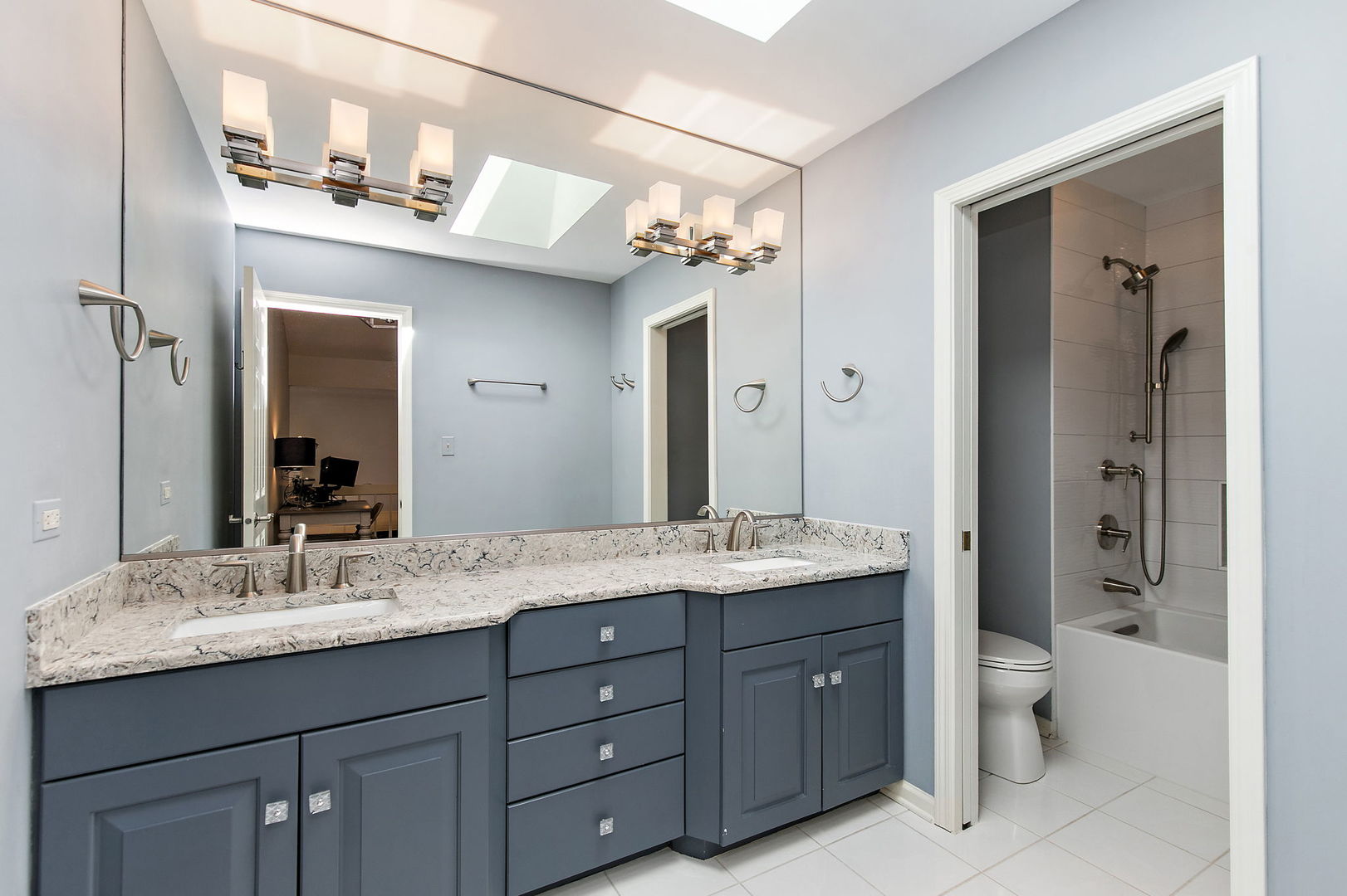 814 Oak Hill Road Lake Barrington, IL 60010 - Photo 25 of 59 a bathroom with a granite countertop sink double vanity and a mirror