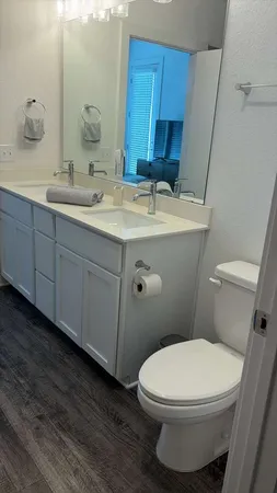 a bathroom with a toilet a sink and mirror