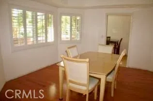 a dining room with a window