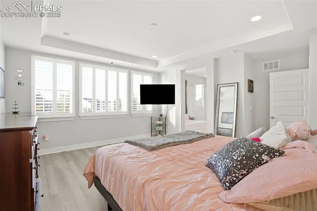 a bedroom with a bed tv and a window