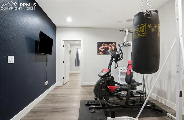 a view of a room with gym equipment