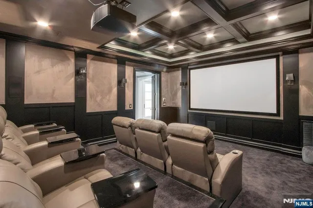 a media room with furniture and a projector
