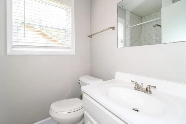 a bathroom with a sink a mirror and a toilet