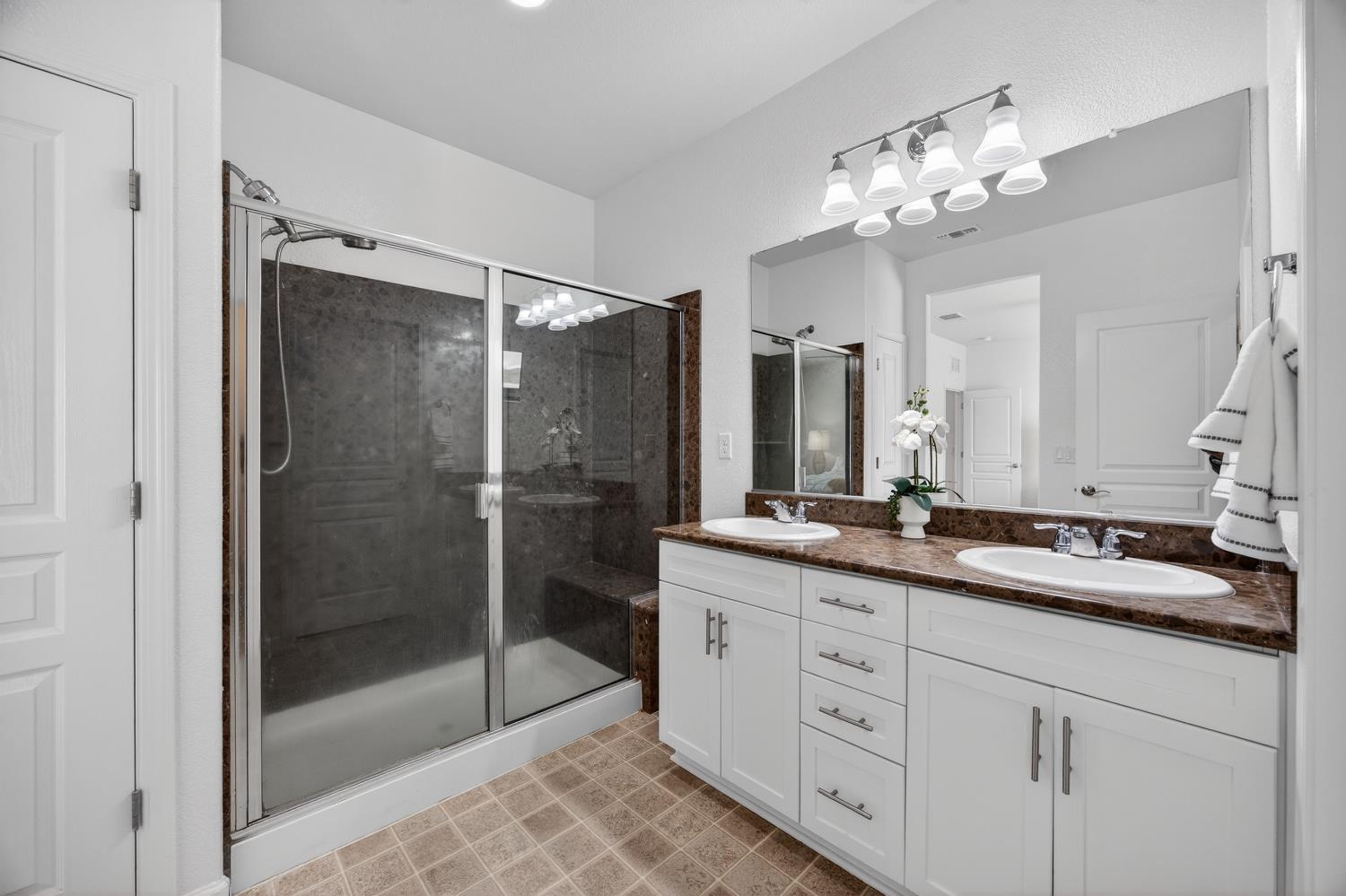 7620 Ferrell Way Elk Grove, CA 95757 - Photo 37 of 75 a bathroom with a shower sink and mirror