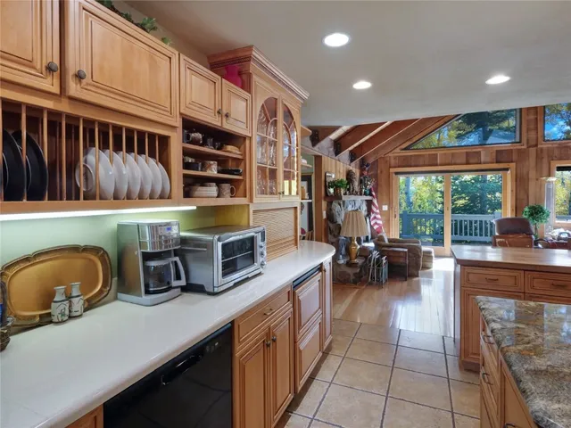 a kitchen with lots of counter top space