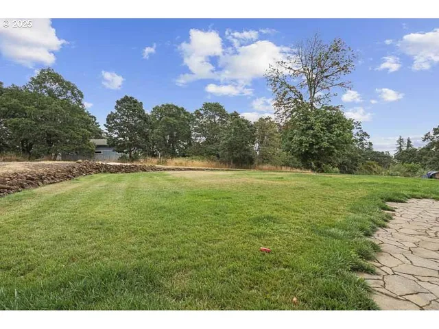 a backyard of a house with lots of green space