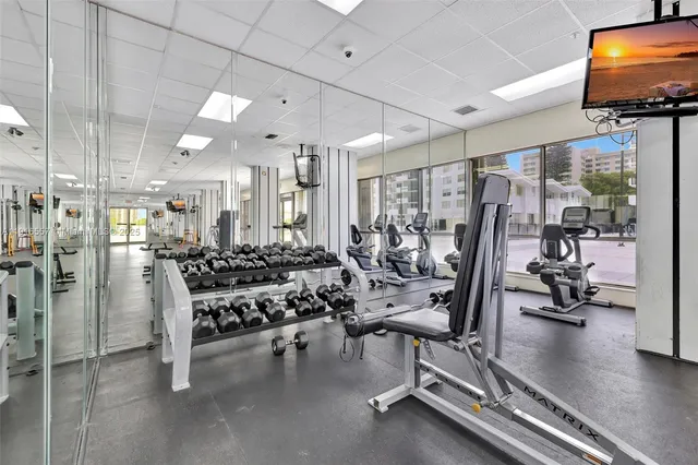 a view of a room with gym equipment