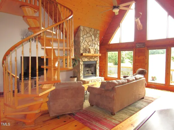 a living room with a large window