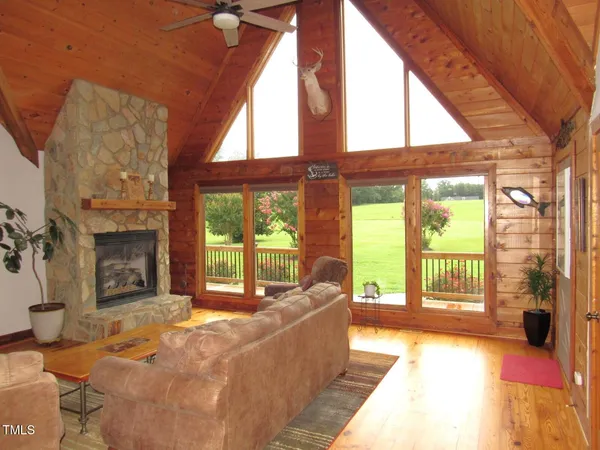 a living room with a large window