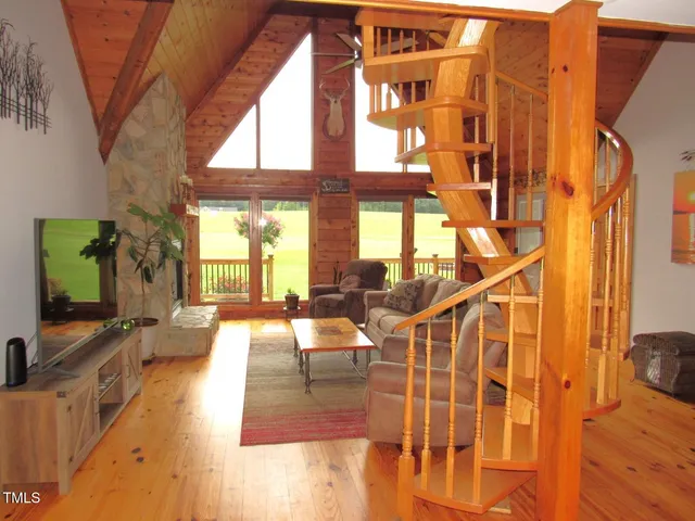 a living room with a large window