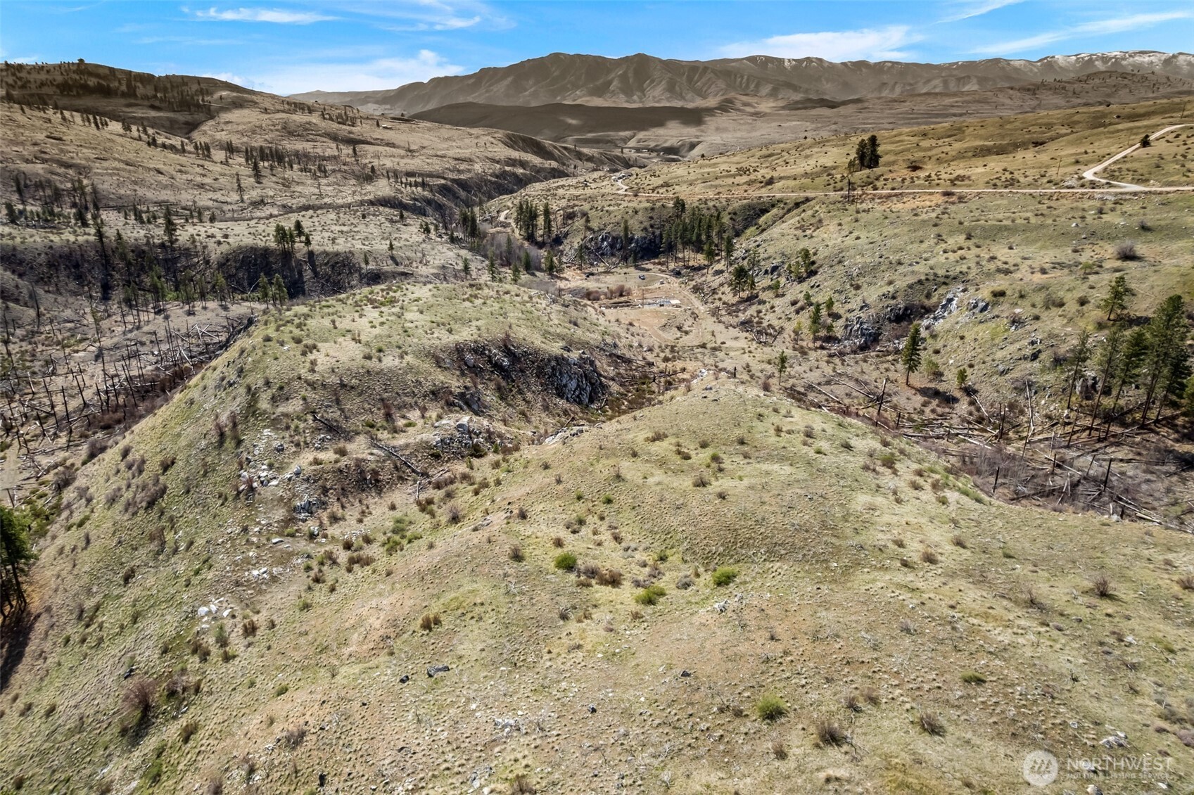 576 Indian Dan Canyon Road Brewster, WA 98812 - Photo 7 of 18 a view of a dry yard with mountains and green landscape