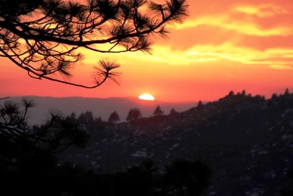 a view of a city of sunset