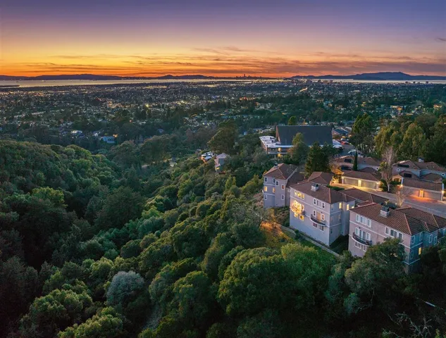 a view of a city with sunset view