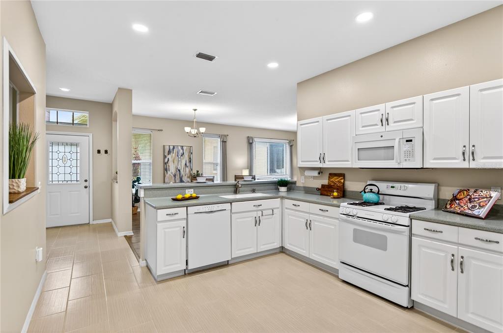 1737 Sassafras Drive Wesley Chapel, FL 33543 - Photo 11 of 58 a kitchen with granite countertop white cabinets and white appliances