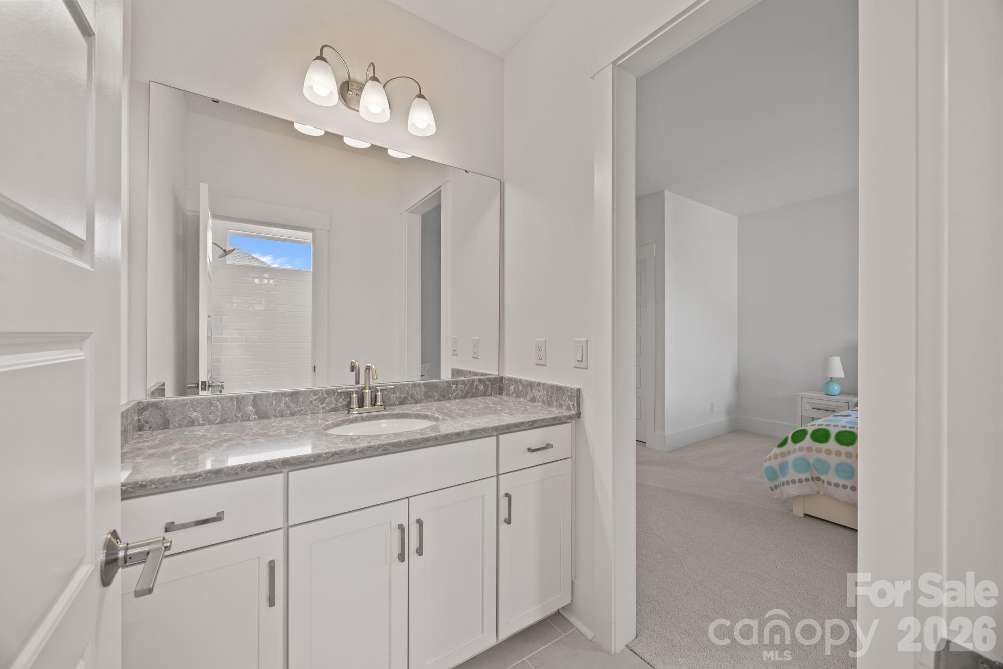 8620 Balcony Bridge Road Huntersville, NC 28078 - Photo 36 of 48 a bathroom with a granite countertop sink and a mirror