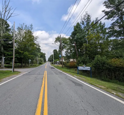 a view of a road with a yard