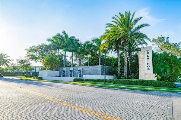 a view of a park with palm trees