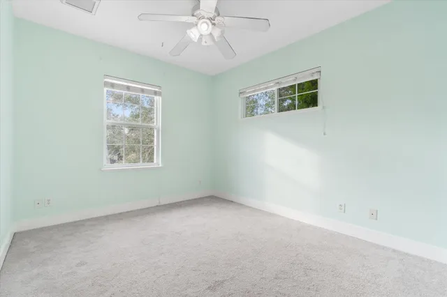 an empty room with a bathroom