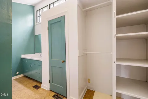 a bathroom with a mirror