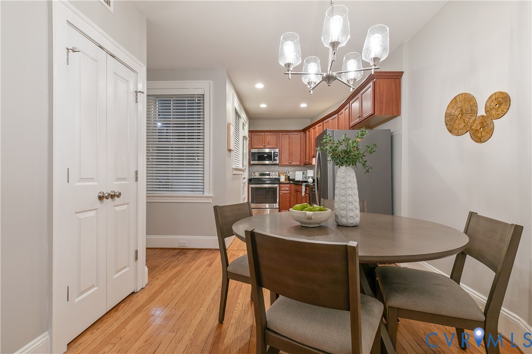 601 Roseneath Road, Unit U1 Richmond, VA 23221 - Photo 11 of 36 Dining area featuring wood-finish flooring, a mode