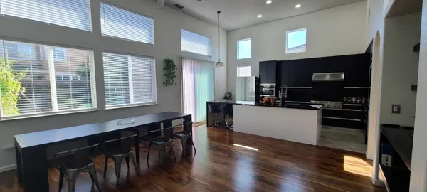 a view of a livingroom with furniture and a fireplace