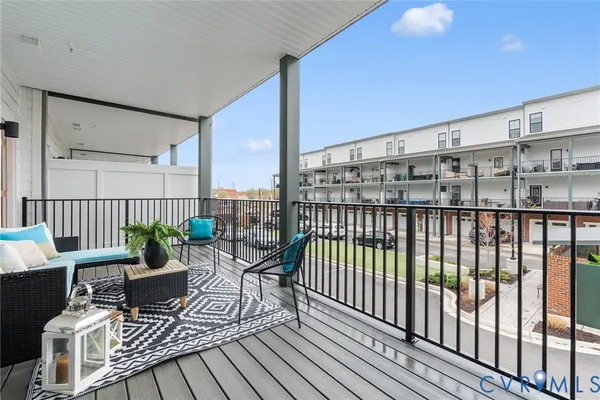 a balcony with wooden floor view