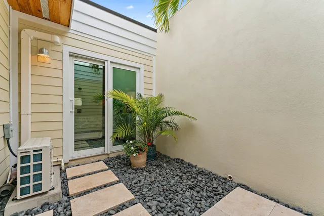a potted plant sitting in front of a house