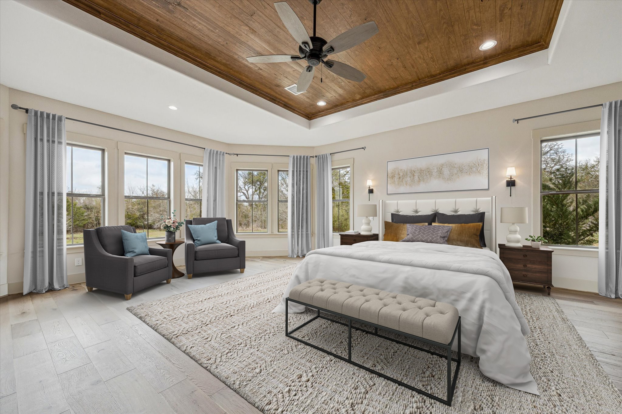 2130 Hartfield Road Round Top, TX 78954 - Photo 6 of 35 a bedroom with a large bed couch and windows