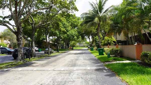a view of a park with plants and trees