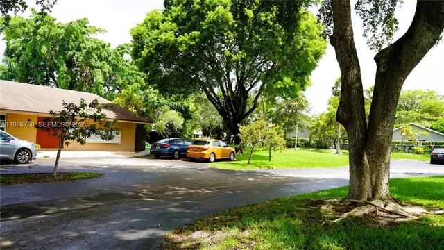 a view of a street with a tree