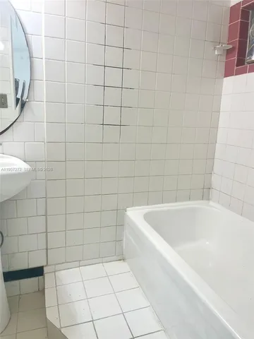 a bathroom with a bathtub