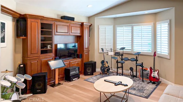 a view of cabinets and window