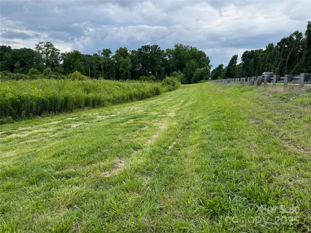 a view of a grassy field with trees