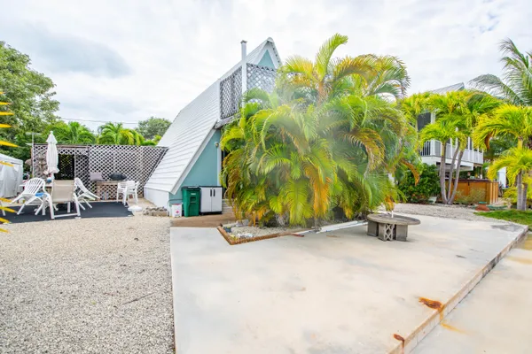 an outdoor view with patio