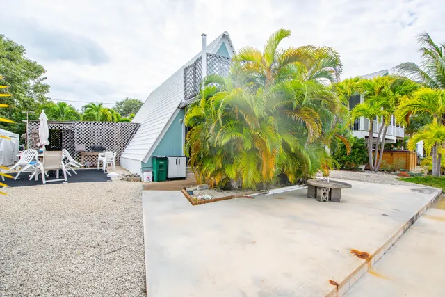 an outdoor view with patio
