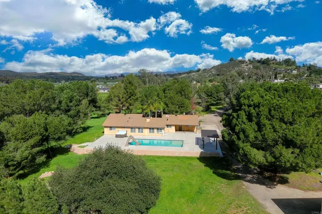 a view of a lush green outdoor space with a lake view and mountain view