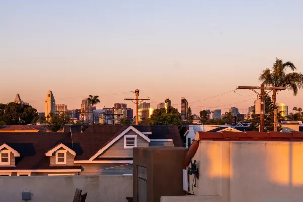 an aerial view of a city with lots of residential buildings