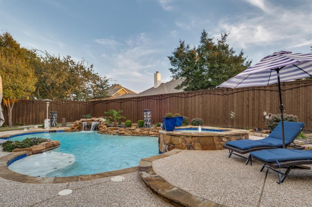 2810 Baker Street Sachse, TX 75048 - Photo 25 of 26 View of pool with a fenced backyard, a patio area, and a pool with connected hot tub