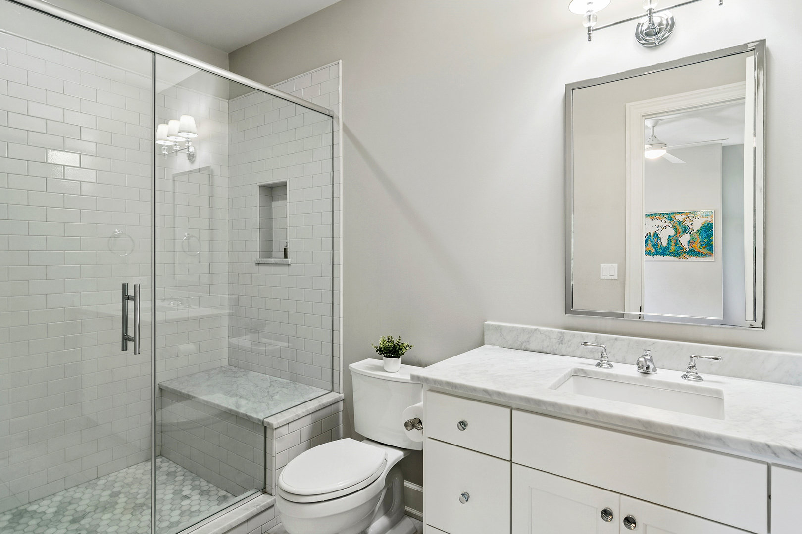 636 South Division Street Barrington, IL 60010 - Photo 39 of 61 a bathroom with a granite countertop sink a toilet and shower