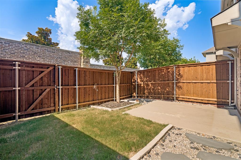 1006 Emil Place Allen, TX 75013 - Photo 19 of 28 Private backyard featuring a concrete patio, a grass lawn, and a mature tree