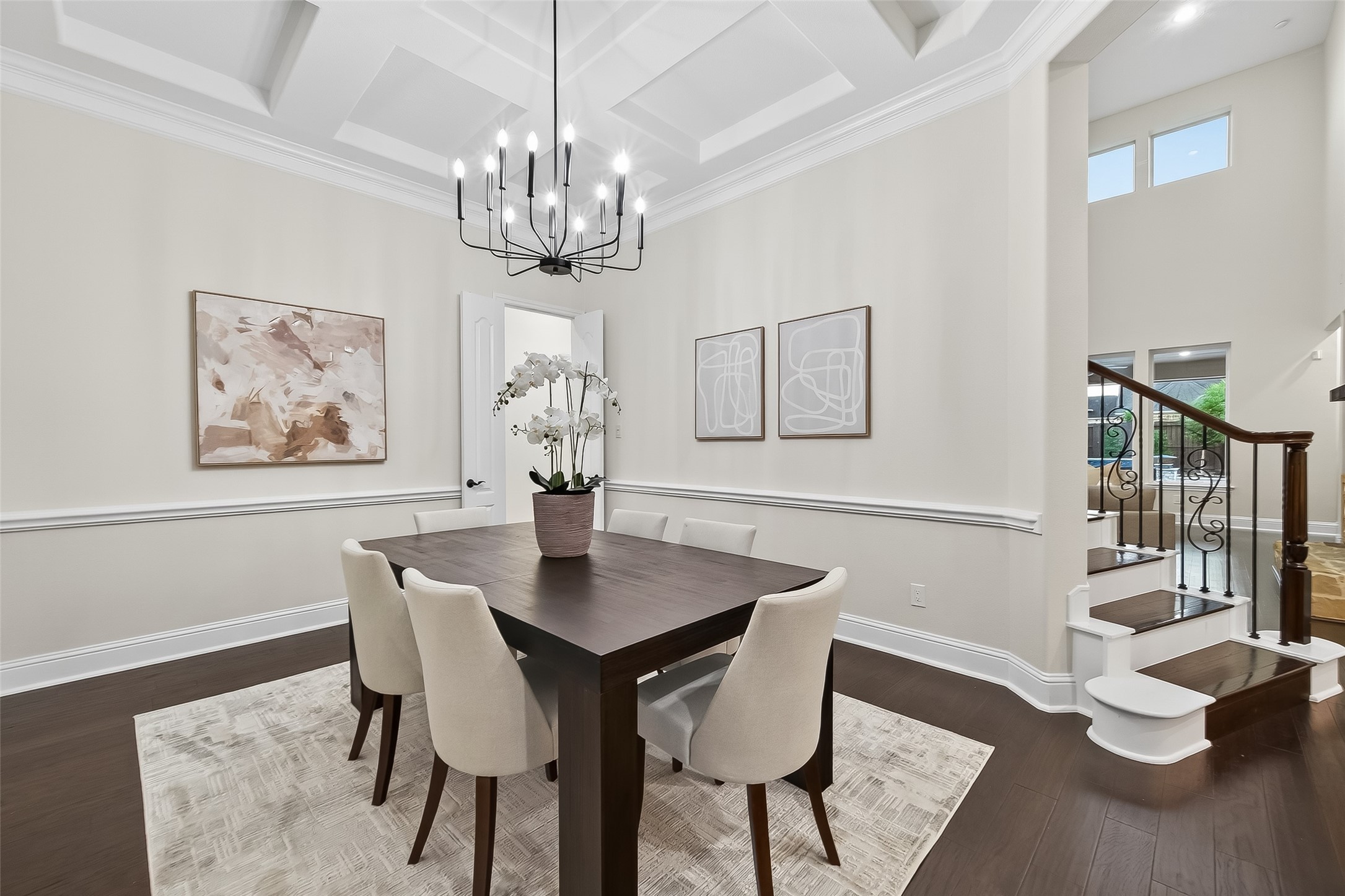 5815 Mustang Ridge Lane Fulshear, TX 77441 - Photo 9 of 50 a view of a dining room with furniture wooden floor and chandelier