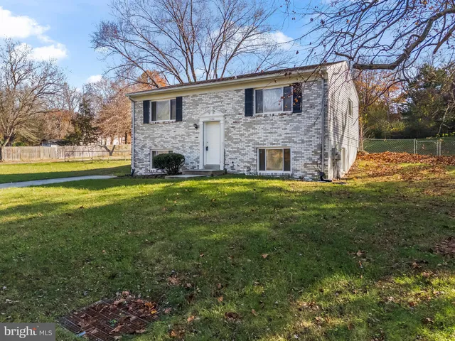 a view of a yard in front of a house with a large tree