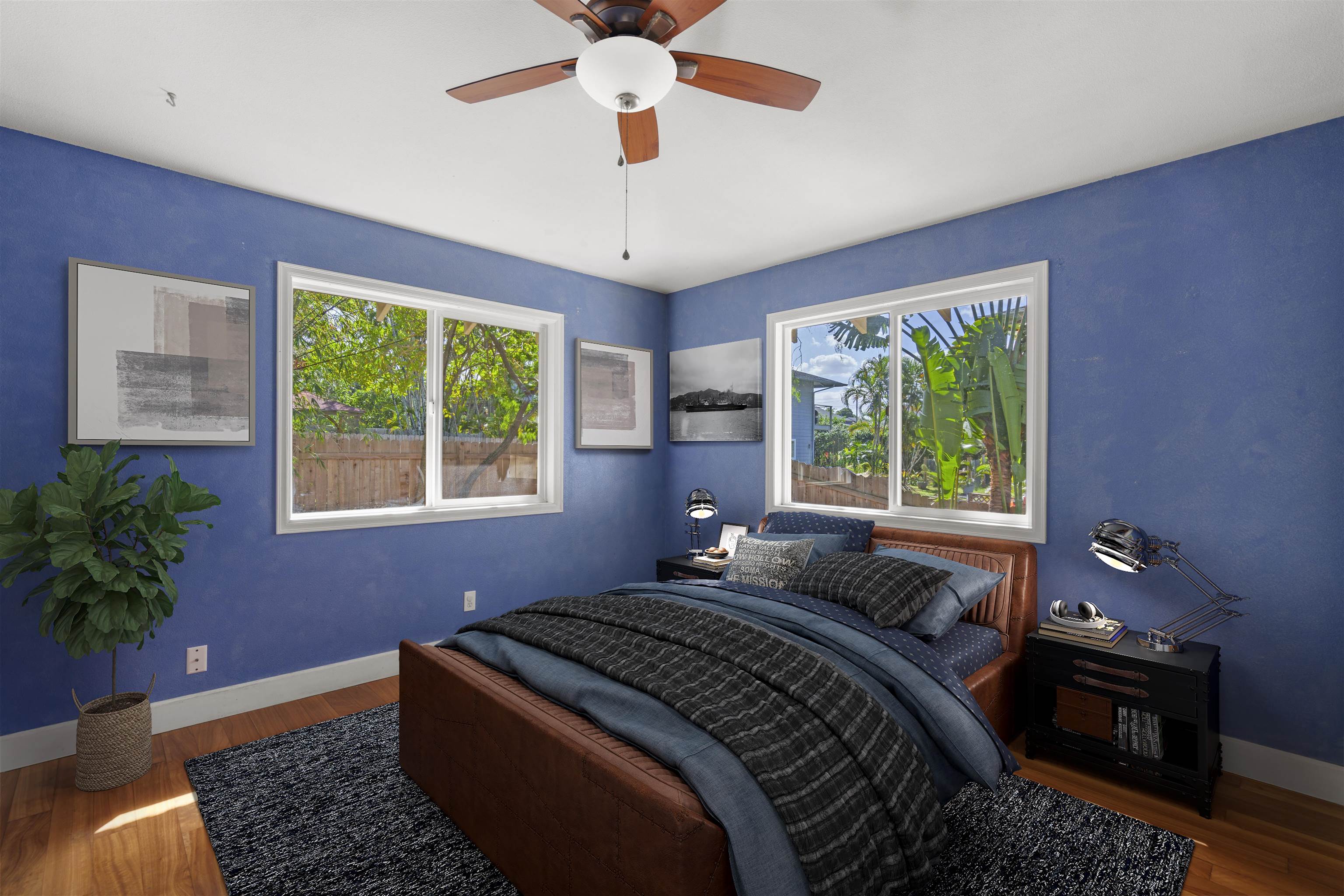 44 Puu KOA Place Haiku, HI 96708 - Photo 21 of 42 a bedroom with a bed and a potted plant