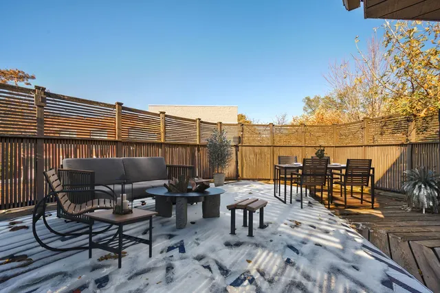 a view of a terrace with chairs