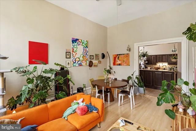 a view of a bedroom with a bed