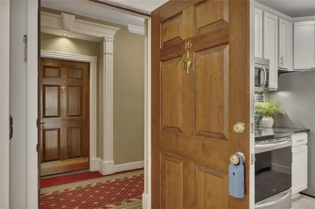 a view of a bathroom with a door