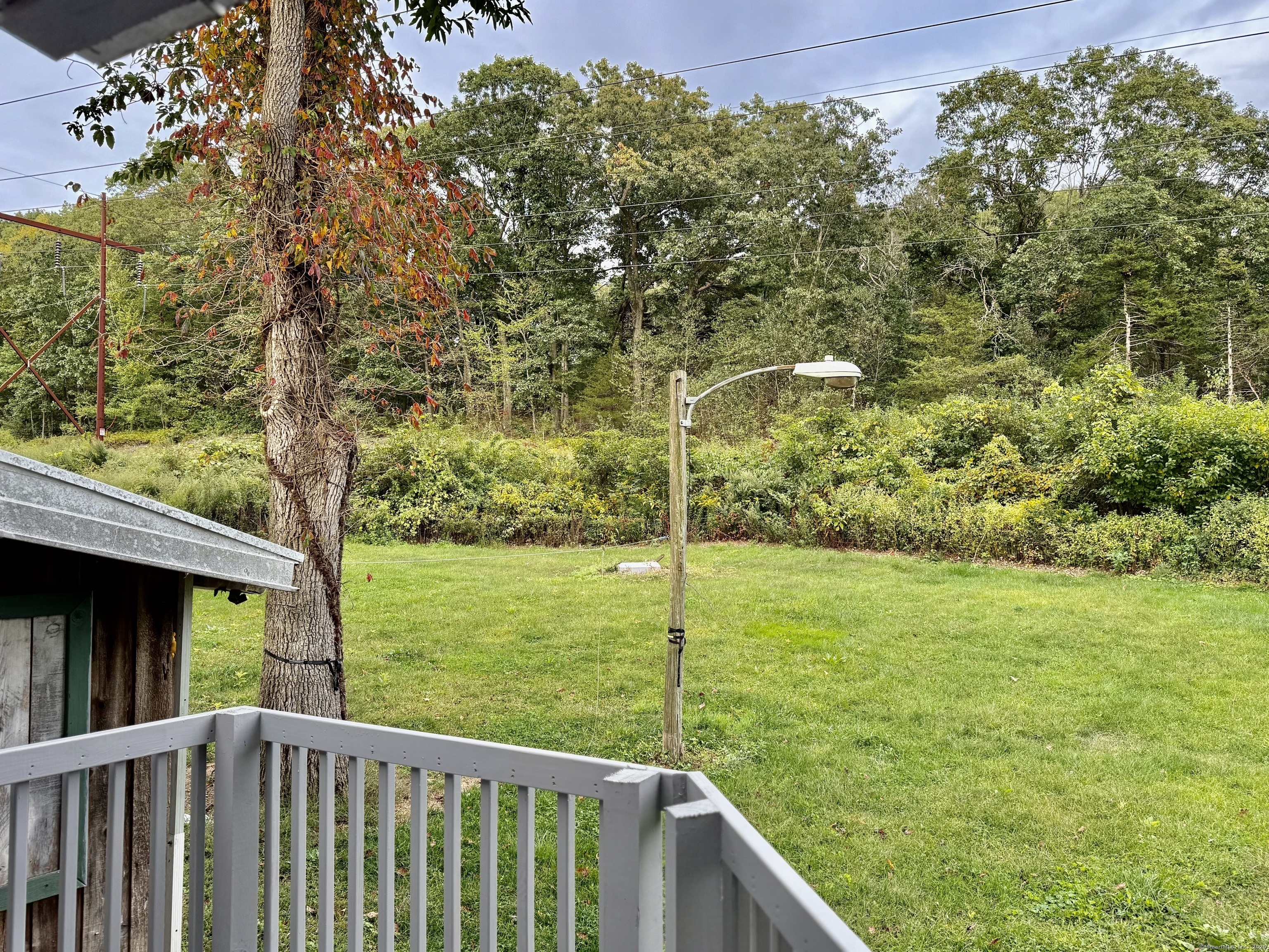a view of a garden from a balcony