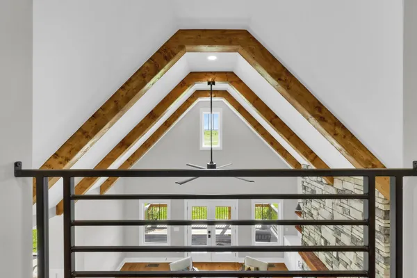 a view of a livingroom with wooden floor