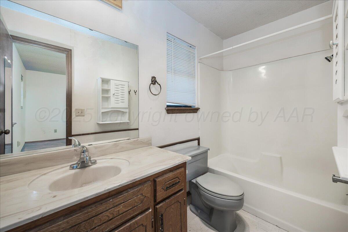 7210 Hatton Road Amarillo, TX 79110 - Photo 14 of 23 a bathroom with a sink a toilet and a mirror